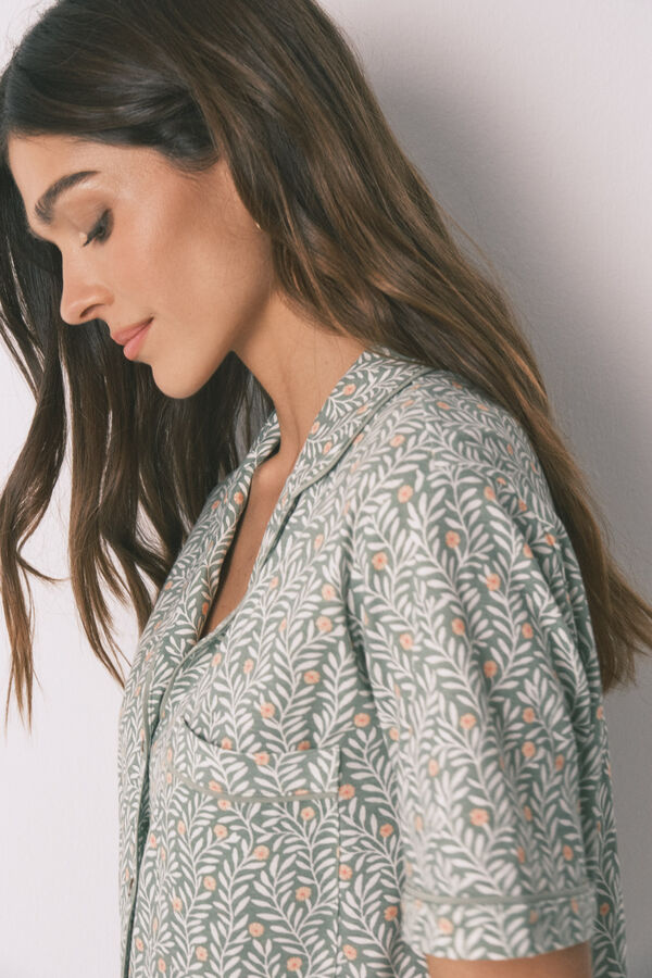 Women'secret Pijama camiseiro em 100% algod&atilde;o estampado de flores verde