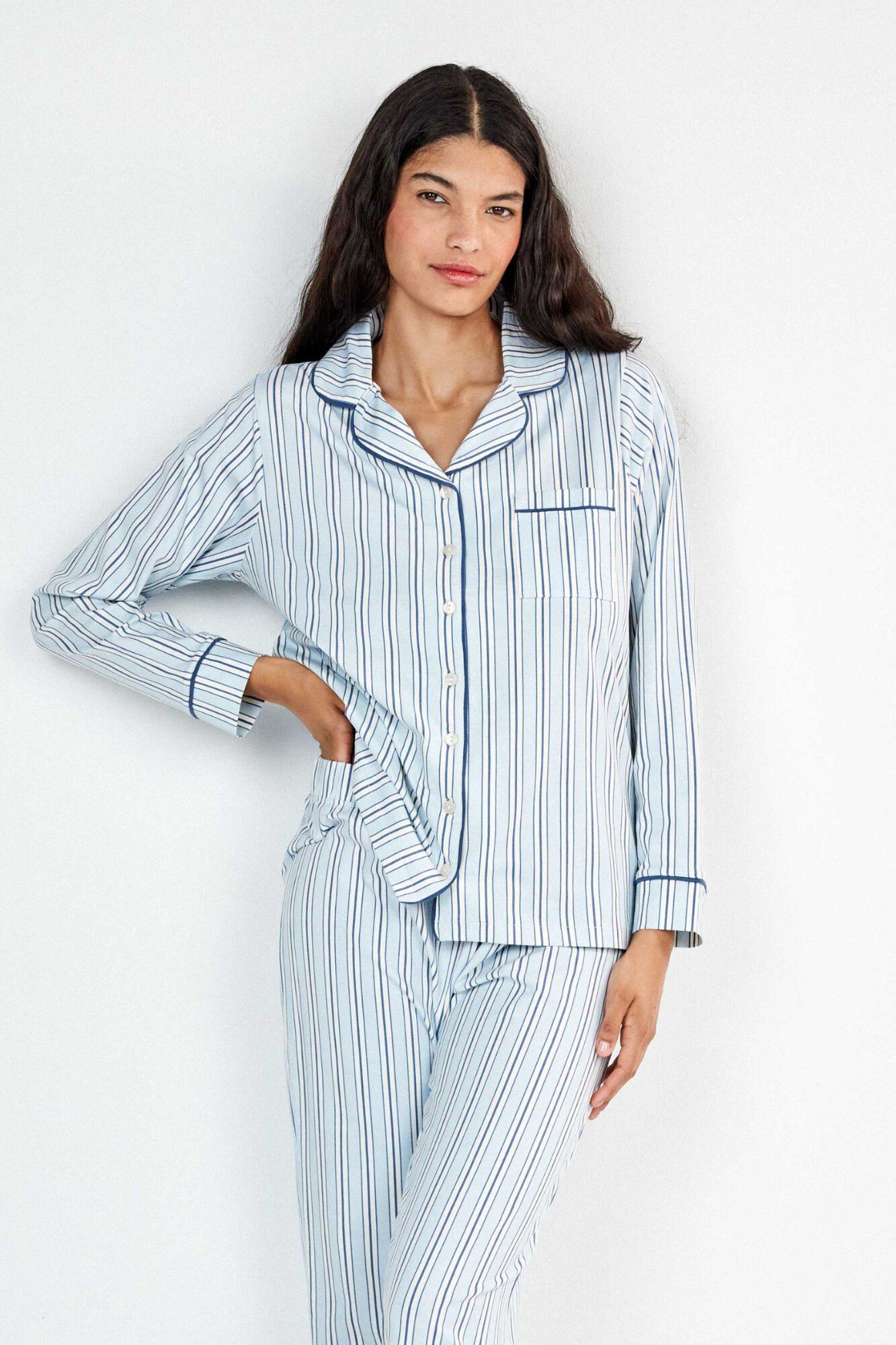 Gisela Pijama camisero de rayas algod&oacute;n