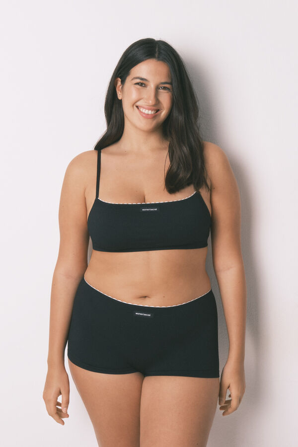 Women'secret Top reto sem costura canelado preto preto