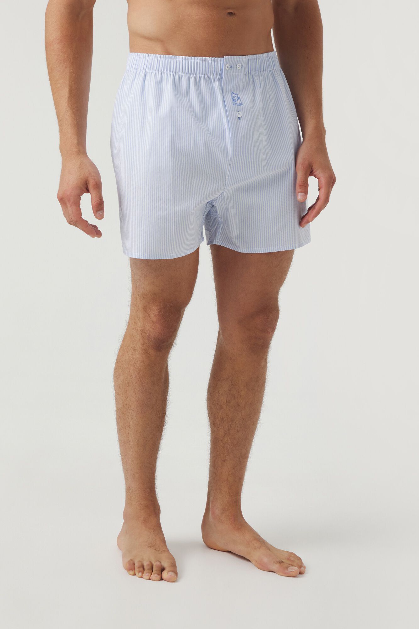 Kiff-Kiff Boxer em algod&atilde;o multirriscas azul claro