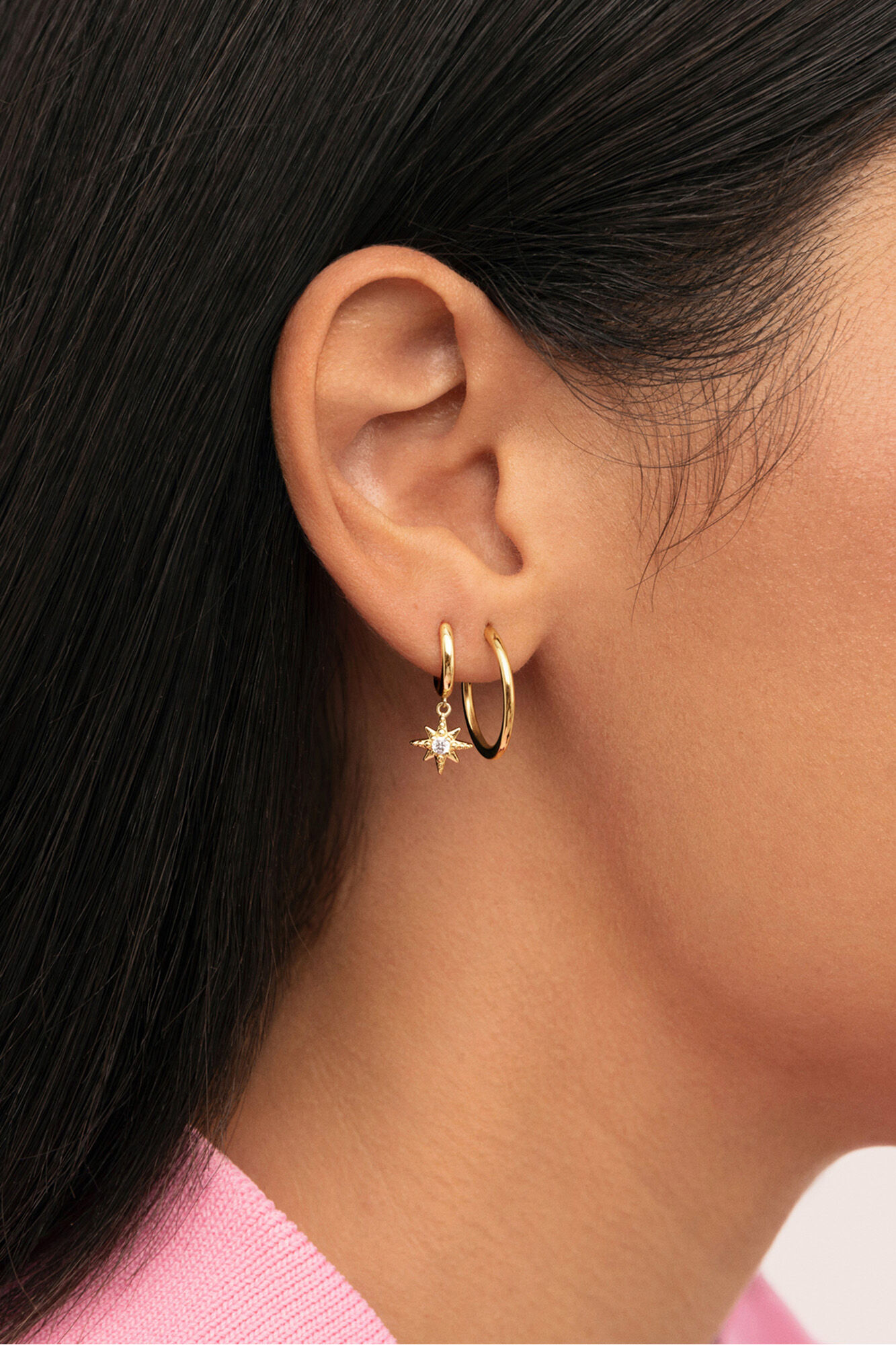 Singularu Pendiente Suelto Aro Stella Plata Ba&ntilde;o Oro