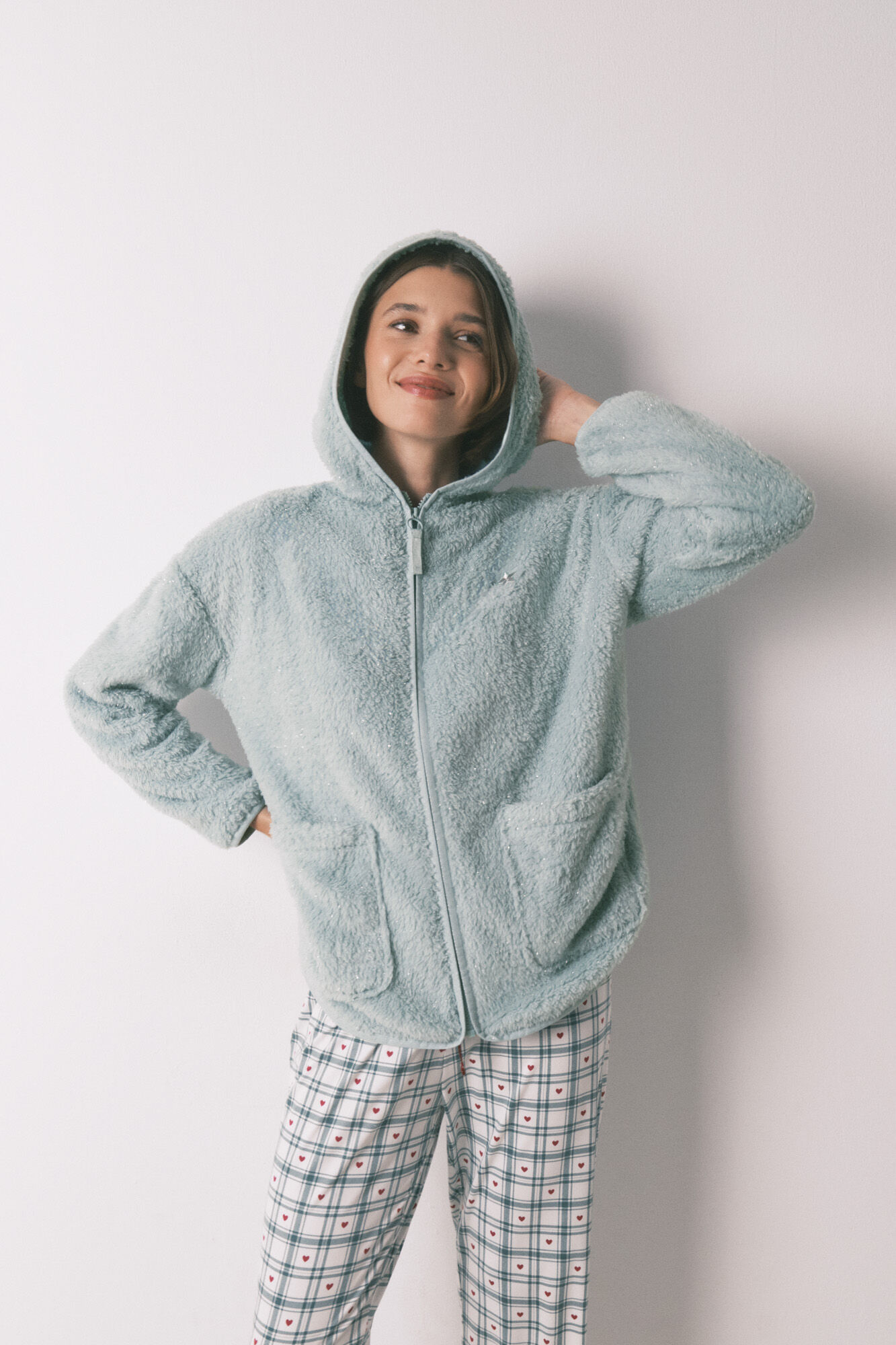 Women'secret Bata corta tejido pelo verde lurex