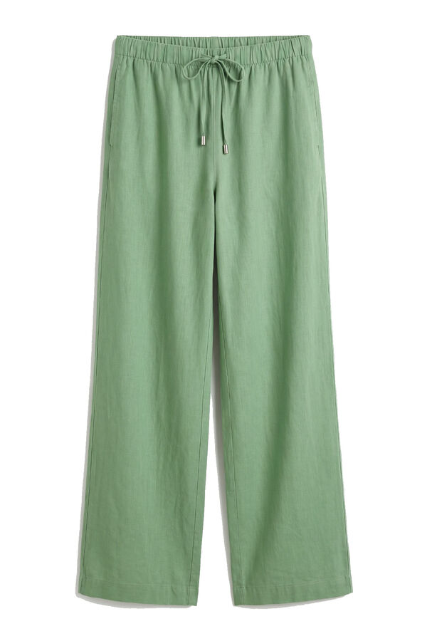 Women'secret Cal&ccedil;as compridas de linho verde verde