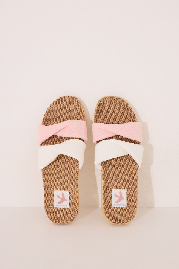 Women'secret Open raffia knot slippers white