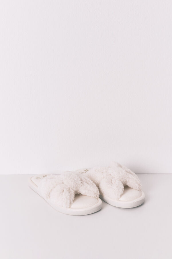Women'secret Chinelos de quarto de borrego branca bege