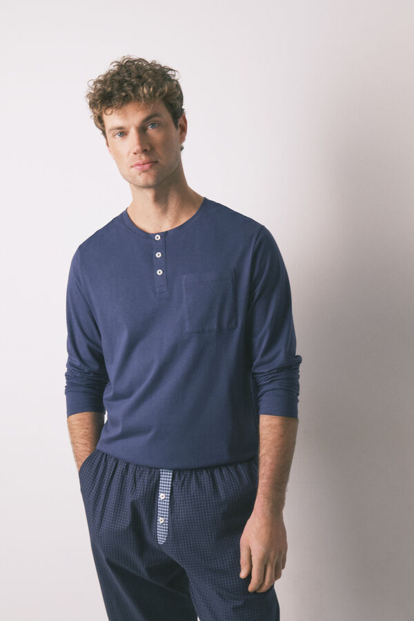 Women'secret Pijama comprido, 100% algodão, xadrez azul azul