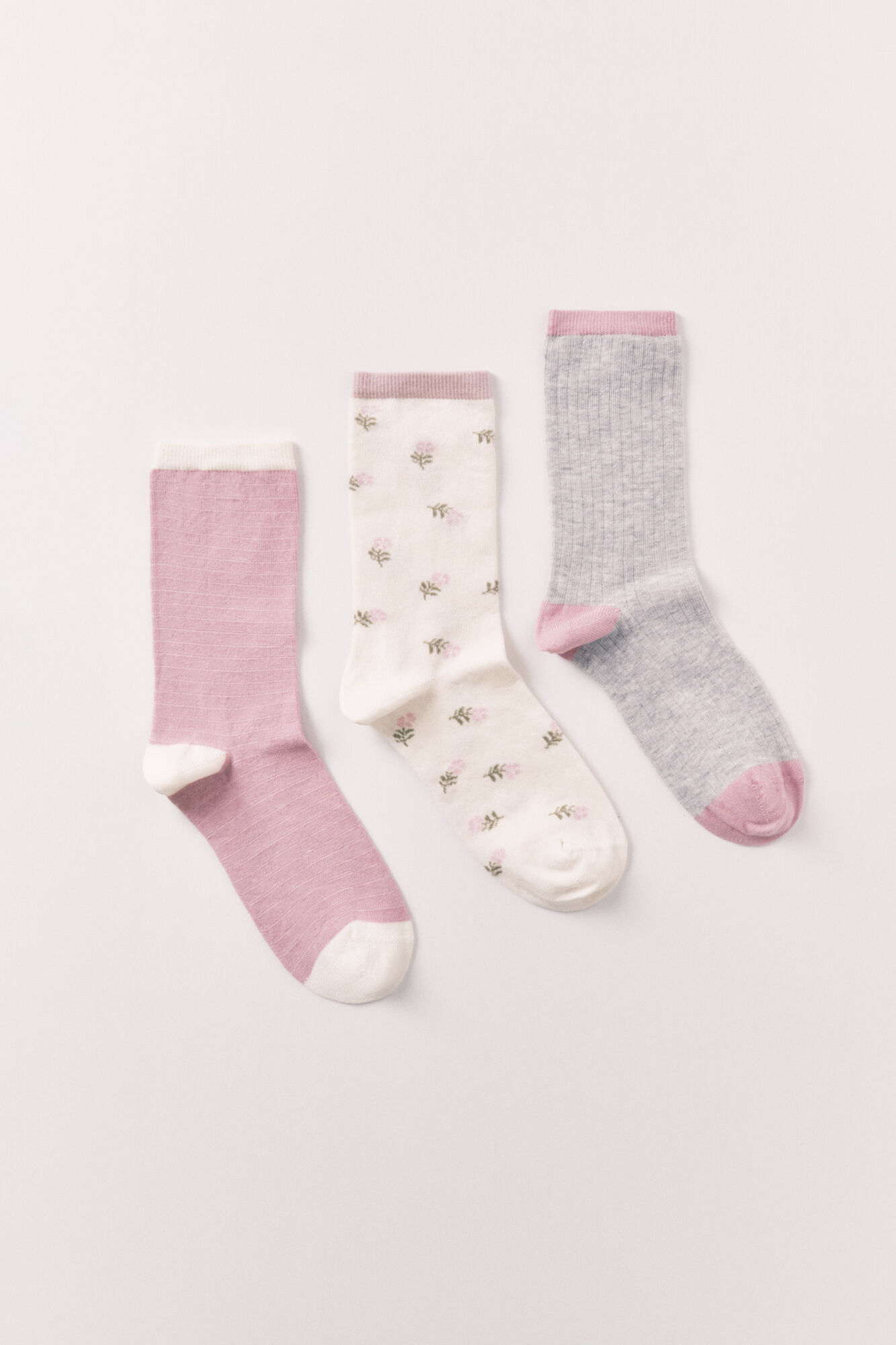 Women'secret Pack 3 calcetines largos estampado florarl rosa