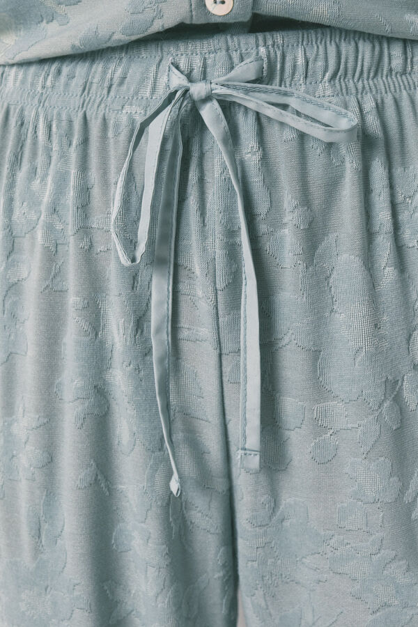 Women'secret Pijama camisero largo jacquard floral verde verde