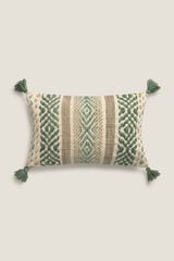 Textura Capa de almofada bordada com pompons verde