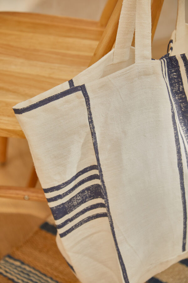 Calma House Lili blue striped print linen bag blue
