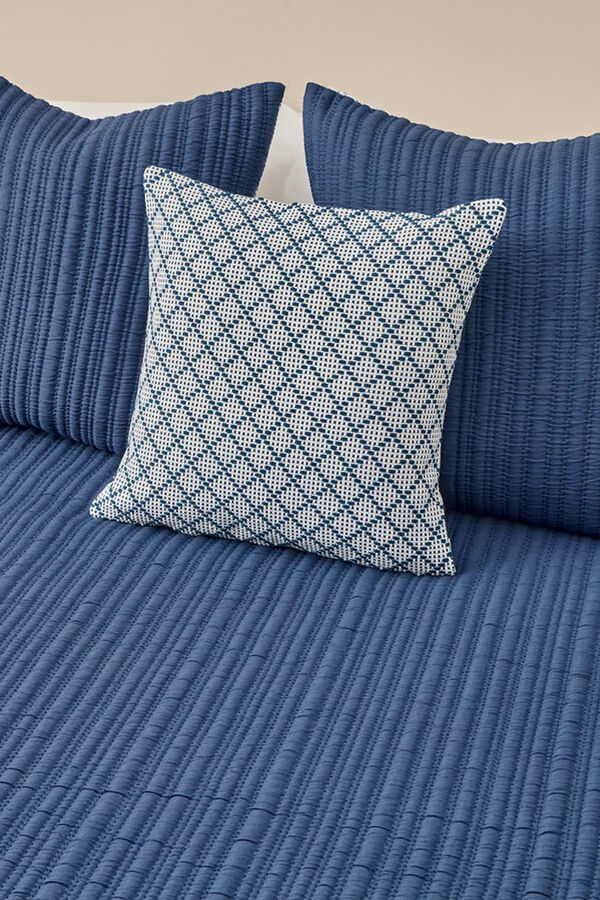 Textura Edredom liso reversível com costura azul