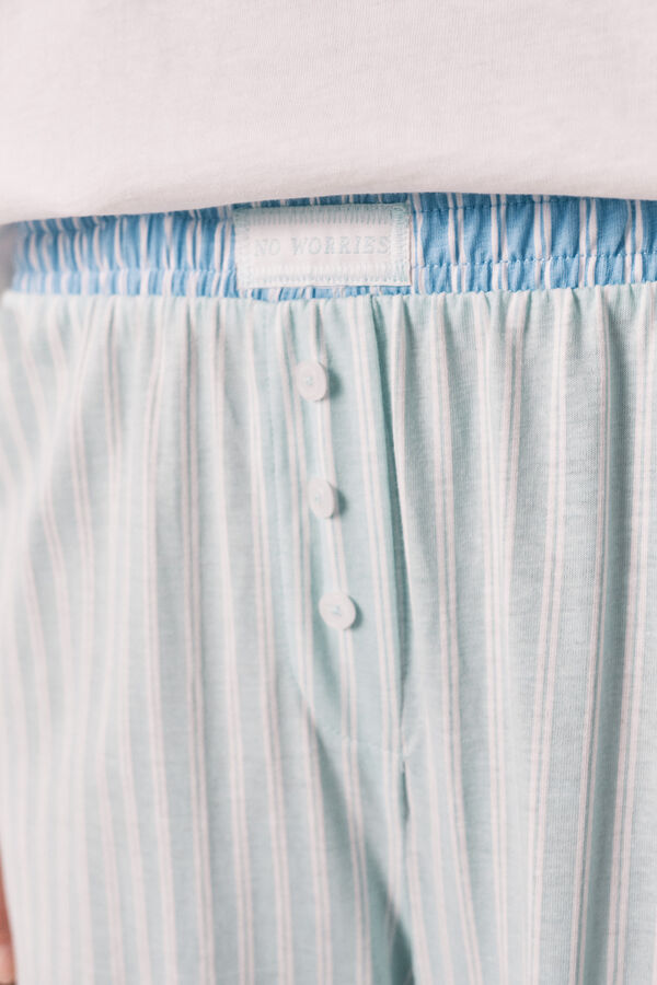 Women'secret Pijama de manga curta e cal&ccedil;as de riscas em algod&atilde;o verde bege