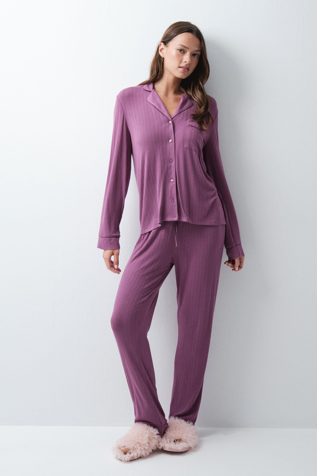 Women'secret Pijama largo camisero granate