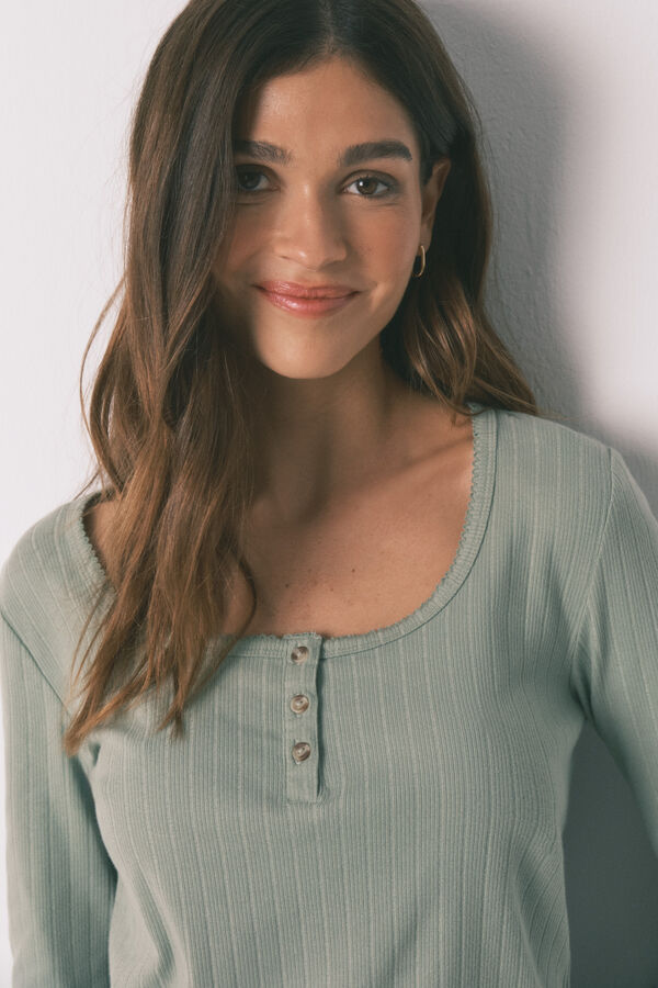 Women'secret Pijama largo algod&oacute;n estampado flores verde verde