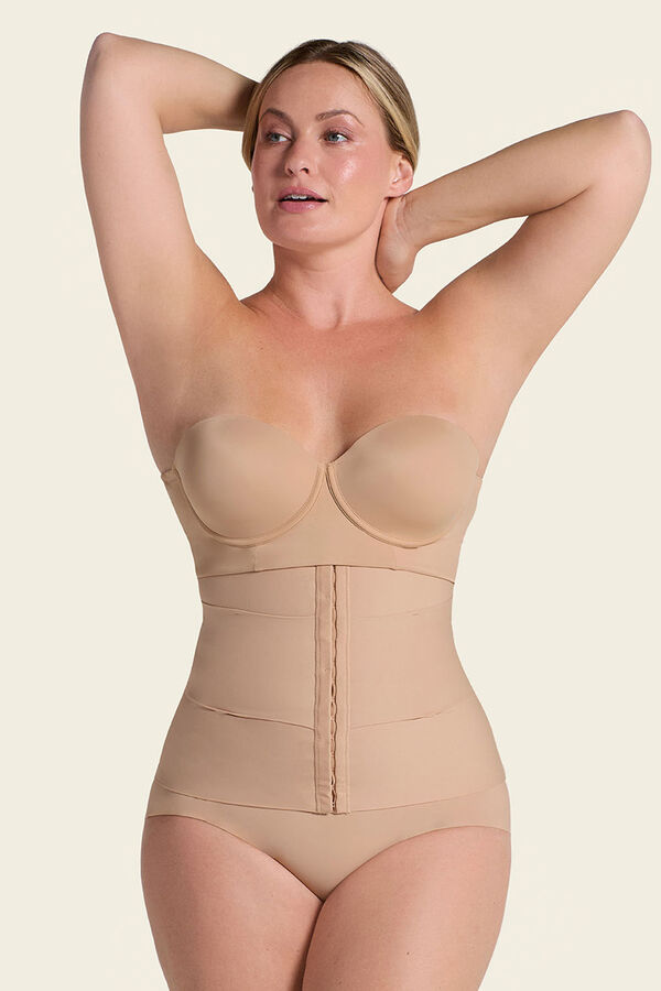 Leonisa Cinta de controle moderado com faixas anat&ocirc;micas bege