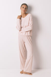 Women'secret Pijama longo canelado lilás escovado