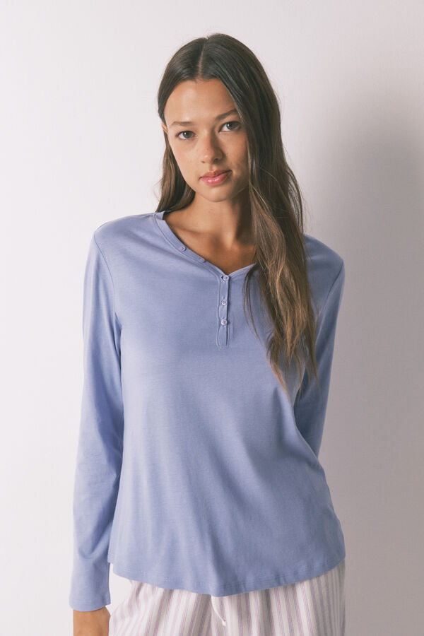 Women'secret Lilac brushed cotton long sleeve T-shirt pink