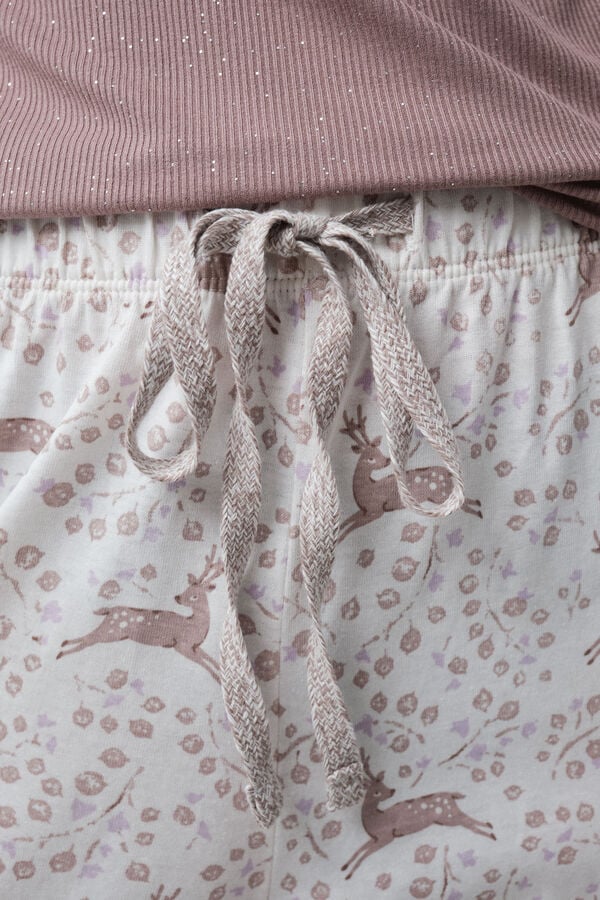 Women'secret Pijama comprido com folhos estampado veados cru