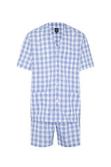 Kiff-Kiff Pijama curto de algodão com xadrez grande em tons de azul azul