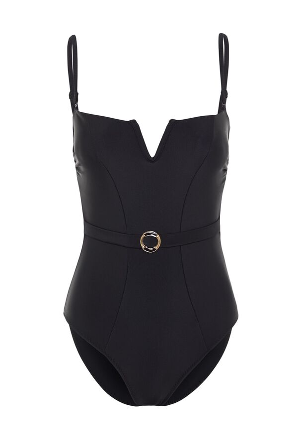 Trendyol Fato de banho de corte reto feminino preto
