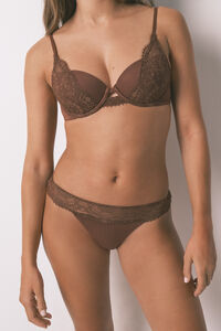 Women'secret Tanga encaje cintura marrón