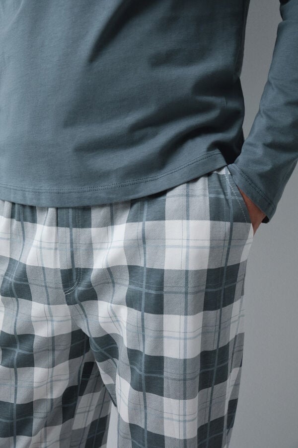 Women'secret Pijama comprido em algod&atilde;o verde aos quadrados verde