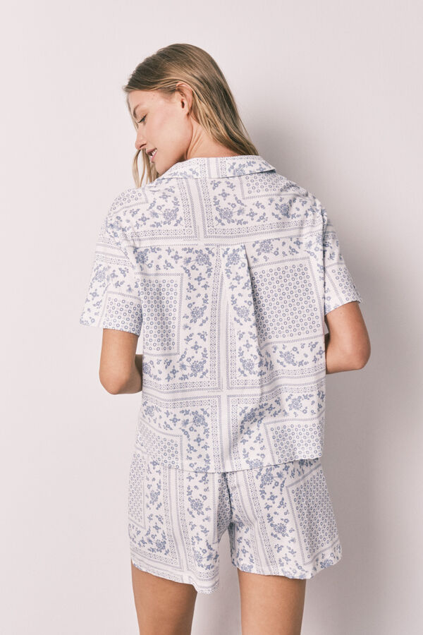 Women'secret Pijama curto camiseiro em algod&atilde;o estampado bandana azul