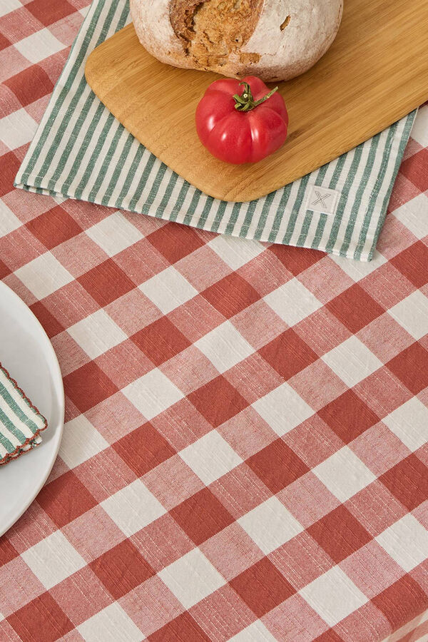 Textura Toalha de mesa de algodão xadrez vermelho