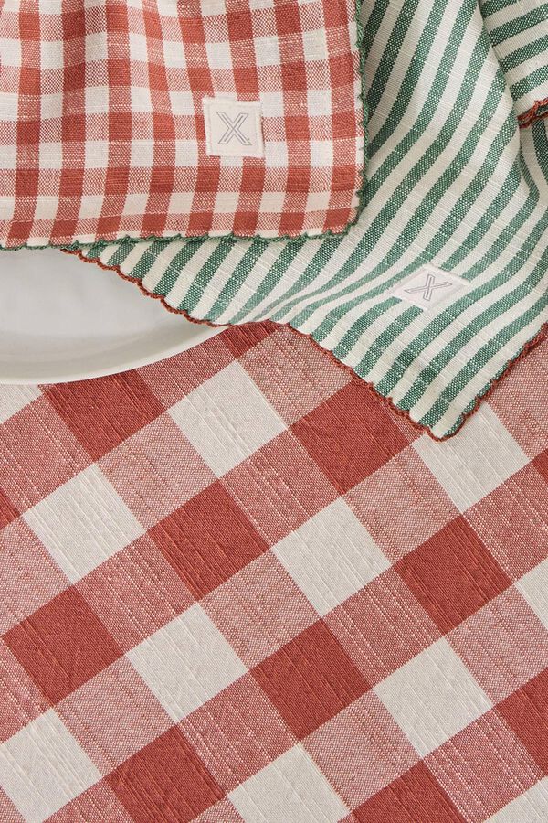 Textura Toalha de mesa de algodão xadrez vermelho