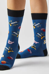 Besocks Calcetines altos de algodón orgánico color azul azul
