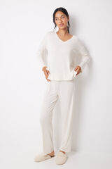 Womensecret Ivory ribbed long set beige