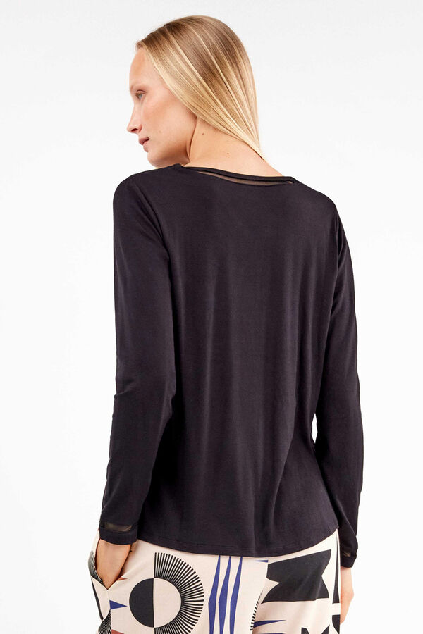 Gisela T-shirt com detalhe de renda no renda preto