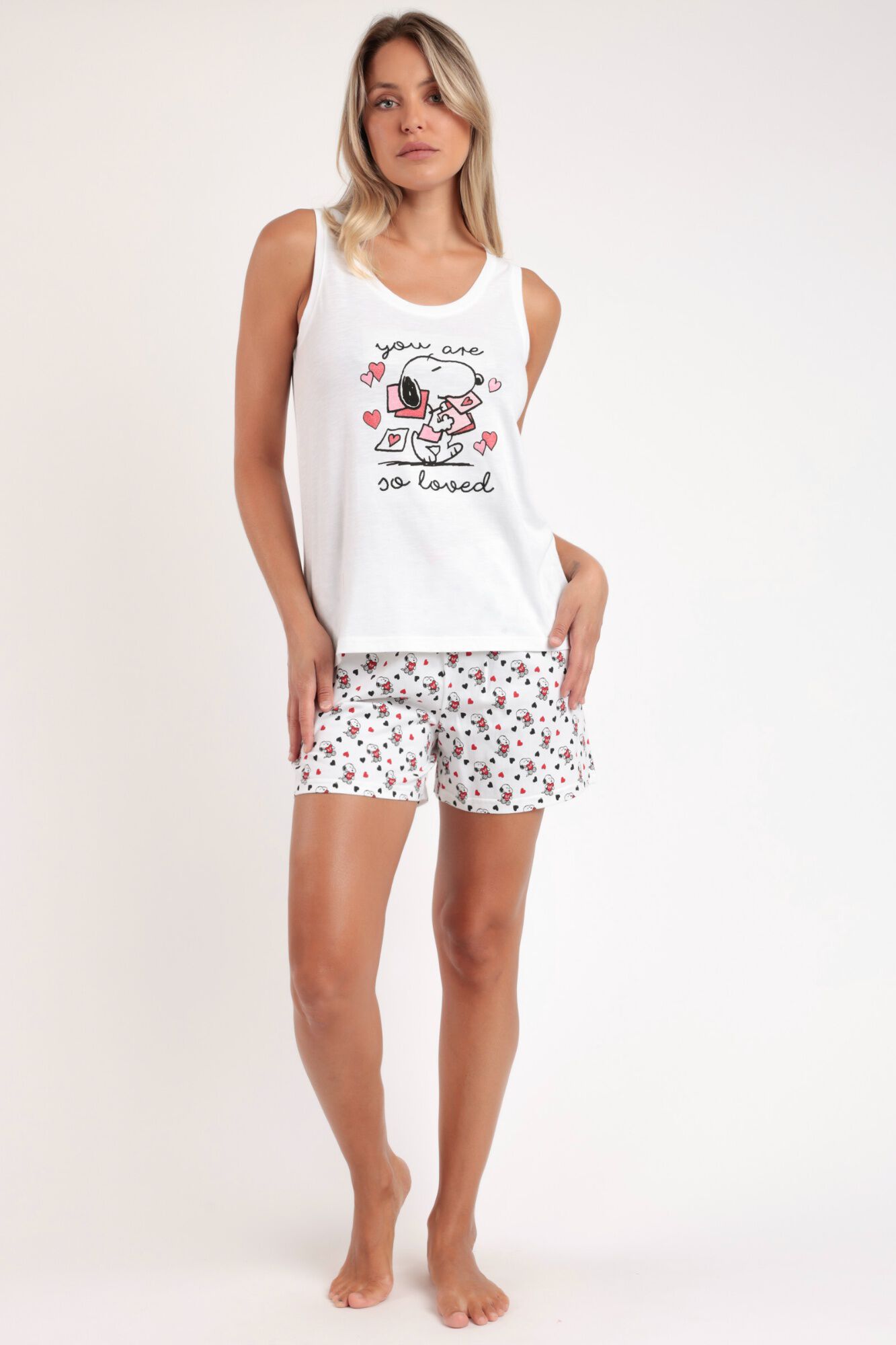 Admas Pijama curto Snoopy cora&ccedil;&otilde;es