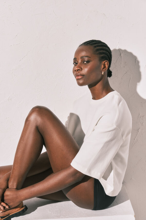 Women'secret T-shirt em felpa estampado "Club del Mar" branca bege