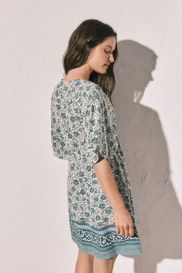 Women'secret Vestido t&uacute;nica corta estampado boho verde verde