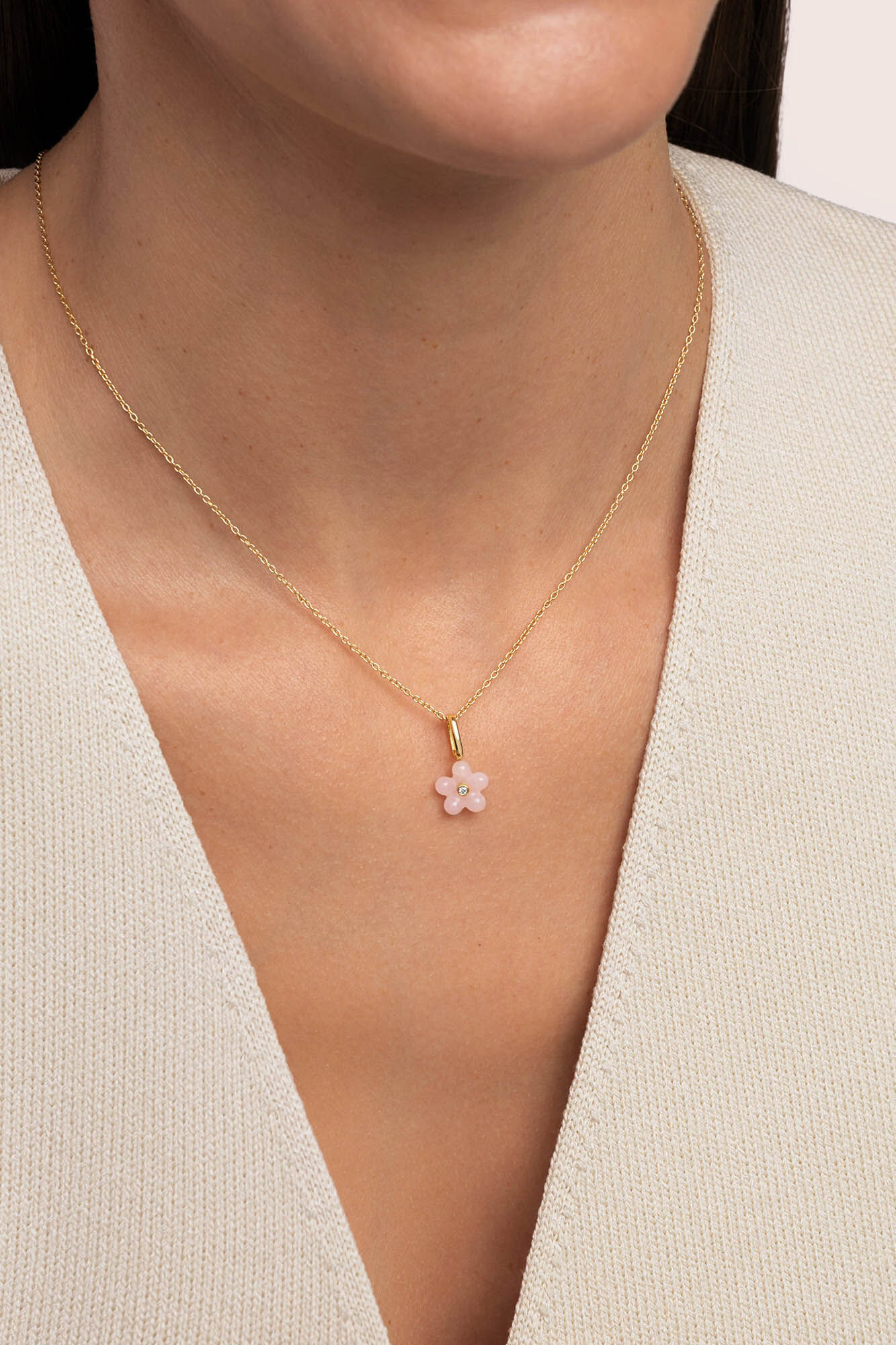 Singularu Charm Flower Pink Plata Ba&ntilde;o Oro