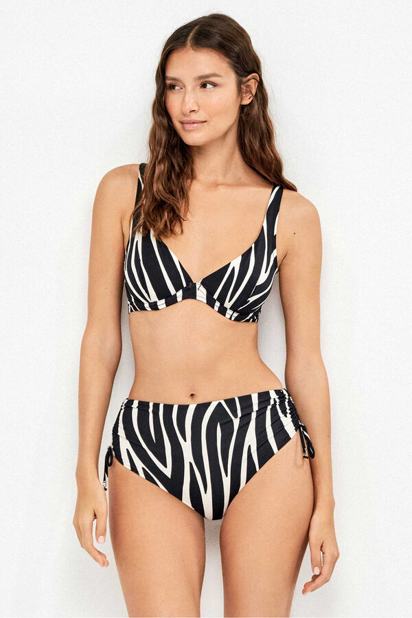 Gisela Cueca de biqu&iacute;ni cintura alta em estampado animal print zebra branco