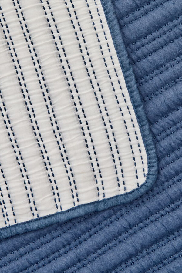 Textura Edredom liso reversível com costura azul