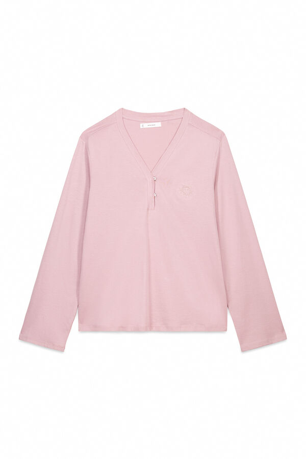 Women'secret T-shirt de manga comprida rosa 100% algod&atilde;o rosa