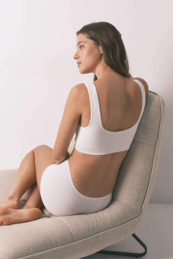 Women'secret Top sem costura canelado branco bege
