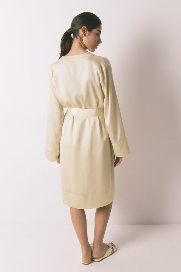 Women'secret Robe curta cetim amarela estampado
