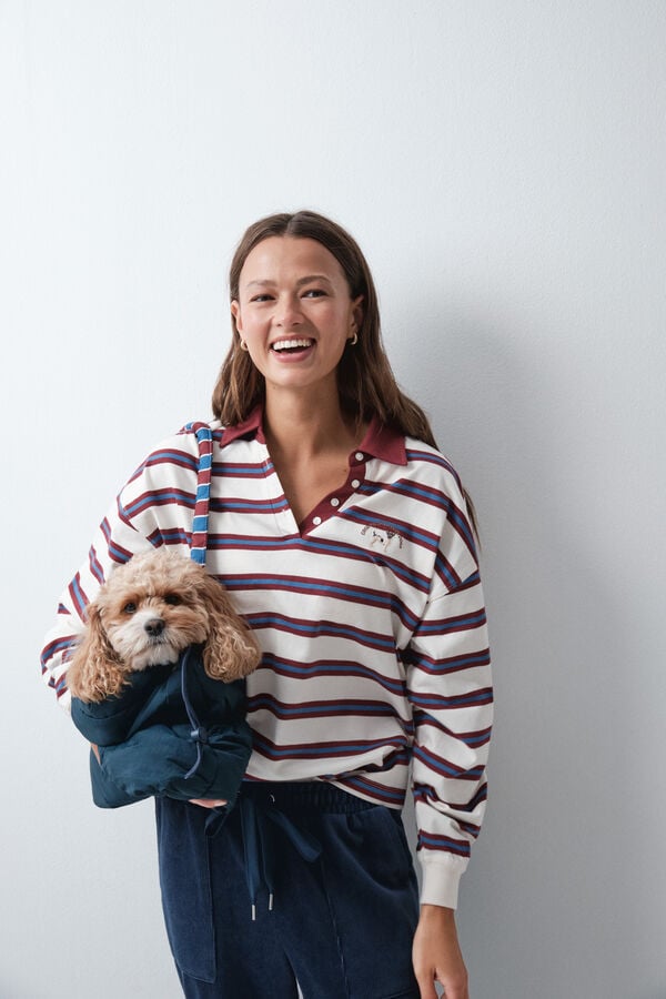 Women'secret Polo de riscas branco e gren&aacute; estampado
