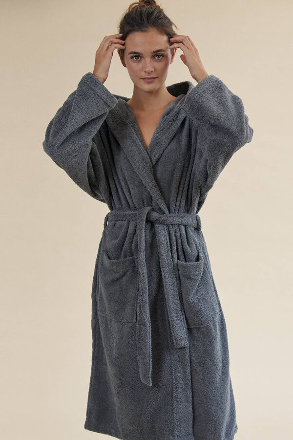 Womensecret Cotton hooded bathrobe gris
