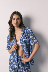 Women'secret Pijama comprido camiseiro de flores azul azul