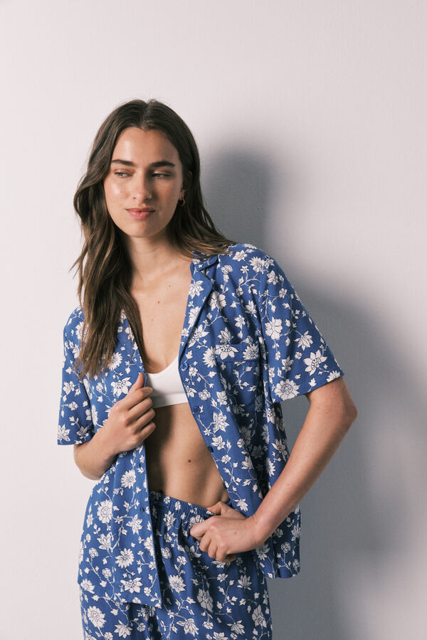 Women'secret Pijama comprido camiseiro de flores azul azul