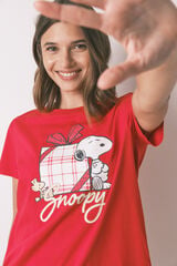 Women'secret Pijama longo 100% algod&atilde;o xadrez vermelho Snoopy vermelho