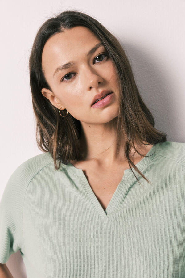 Women'secret Pijama curto em tecido waffle verde verde