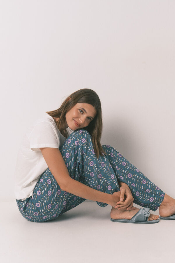 Women'secret Calça comprida de viscose com estampa floral verde