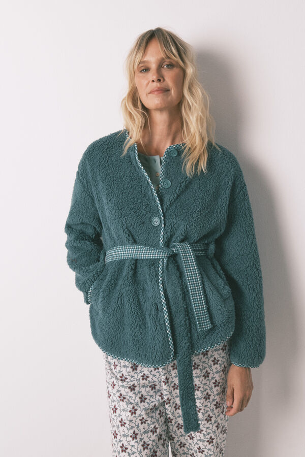 Women'secret Robe estilo túnica de pelo verde verde