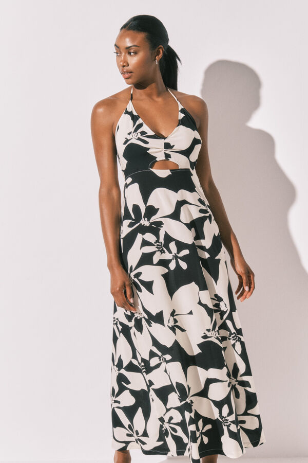 Women'secret Vestido comprido estampado floral b&w preto